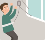 벽을 짚으며 안전하게 내려간다